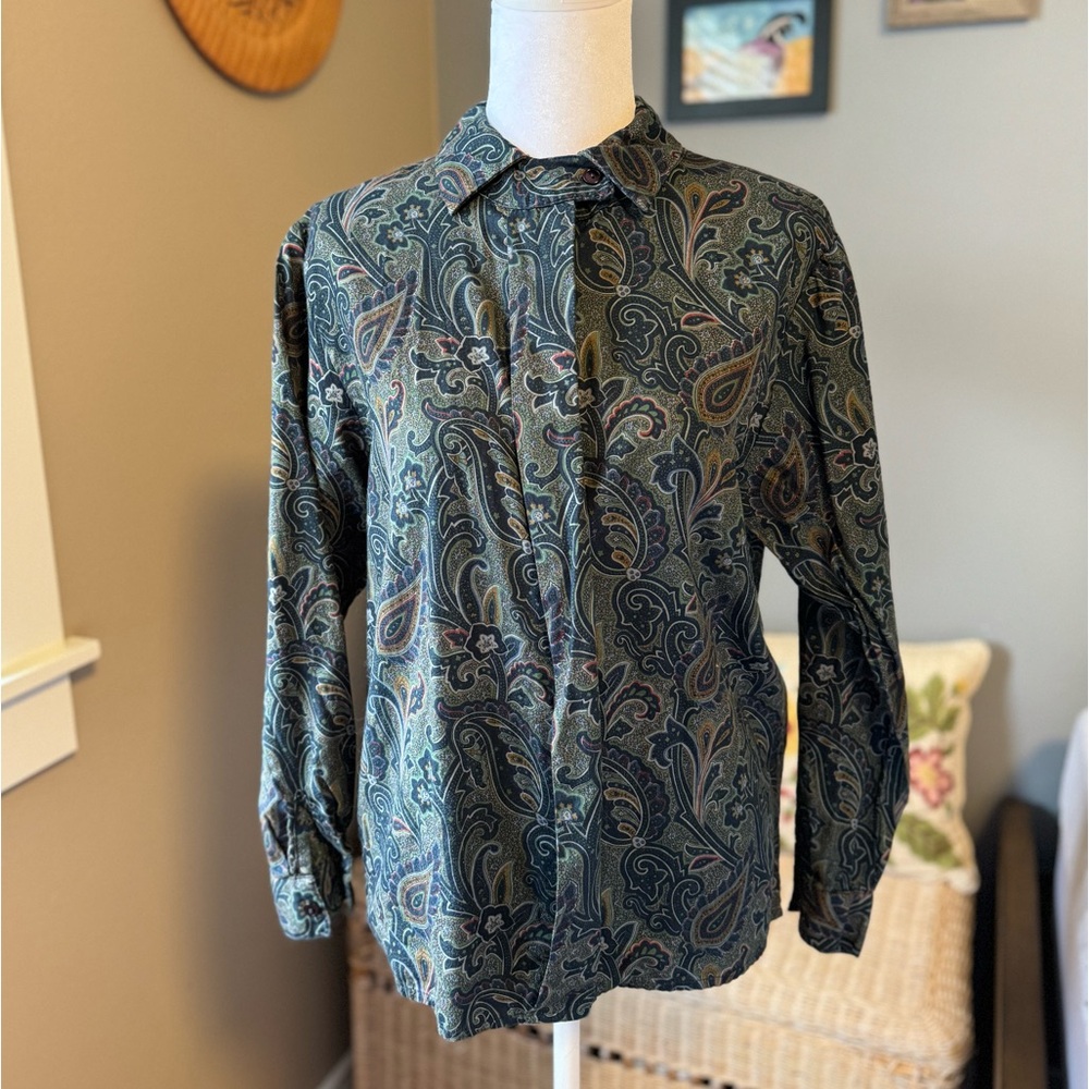Vintage Norm Thompson paisley collared button-up, size 8